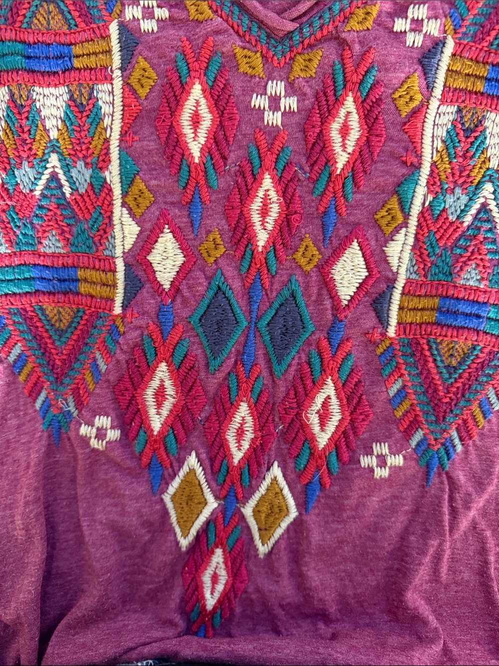 Johnny Was Magenta Pink Embroidered V-Neck Tee - Picture 9 of 9